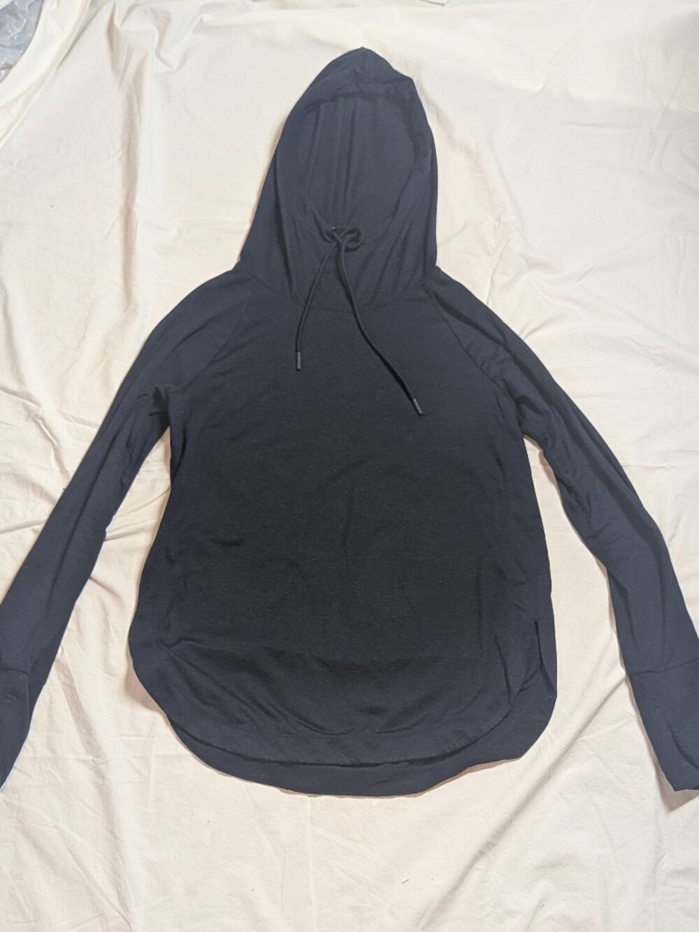 Athleta Heathered Navy Blue Cowl Neck Hooded Top